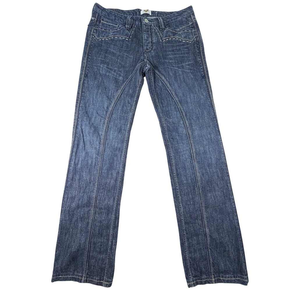 Antik Denim Jeans Mens 34 Blue Straight Leg Western Whipstitch Button Fly USA